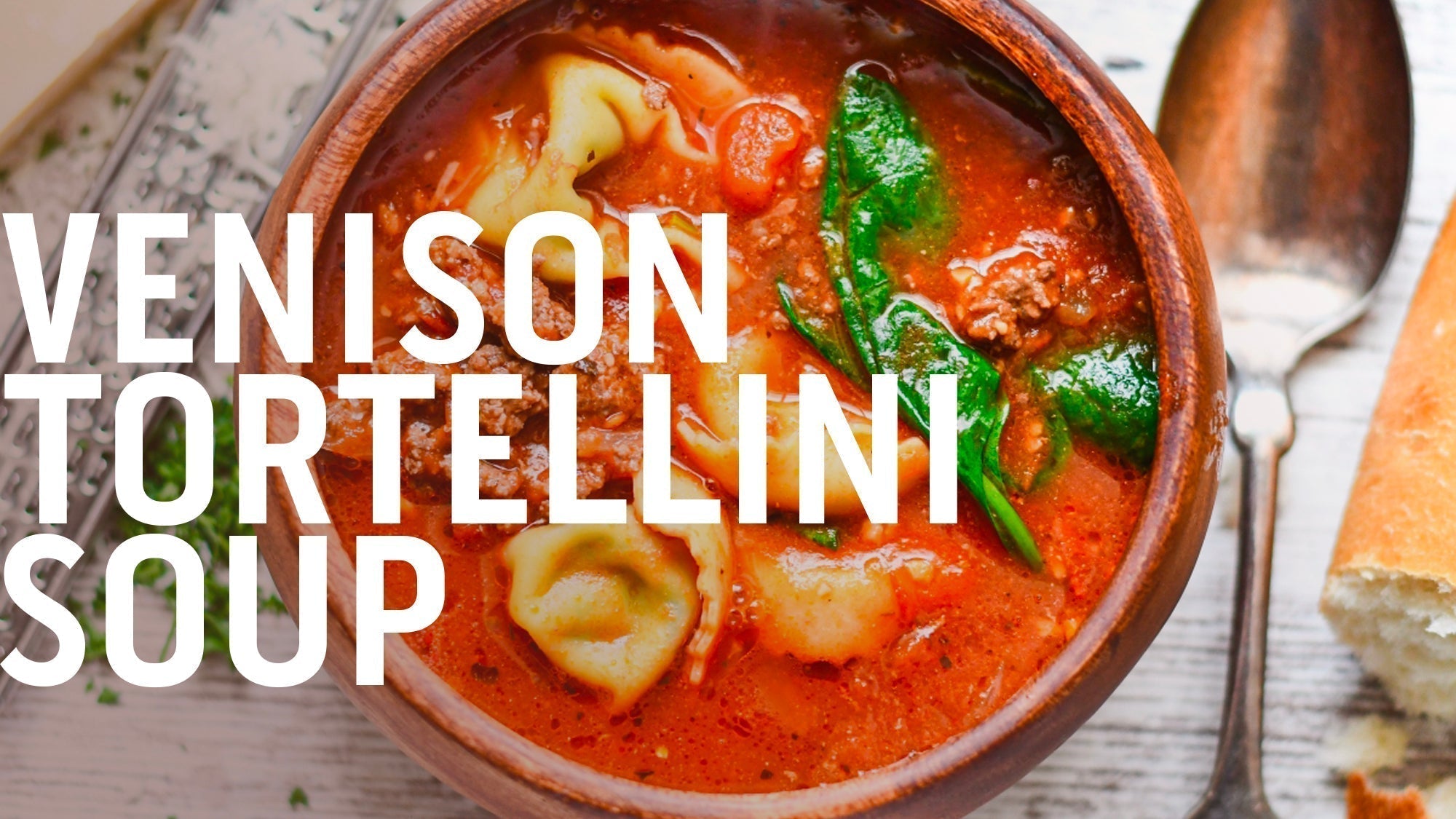 A bowl of hearty venison tortellini soup