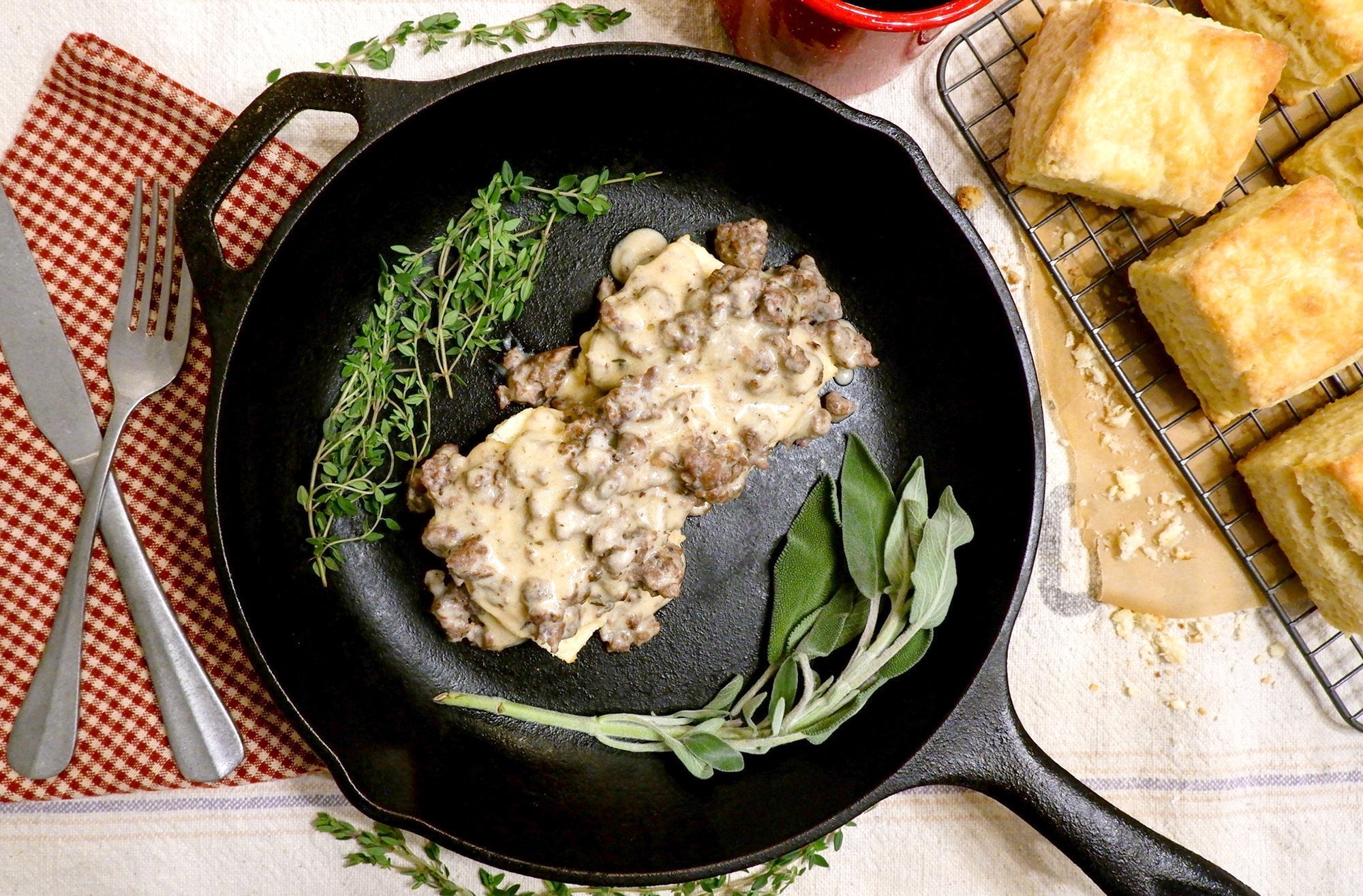 A recipe banner for "Venison Biscuits and Gravy.
