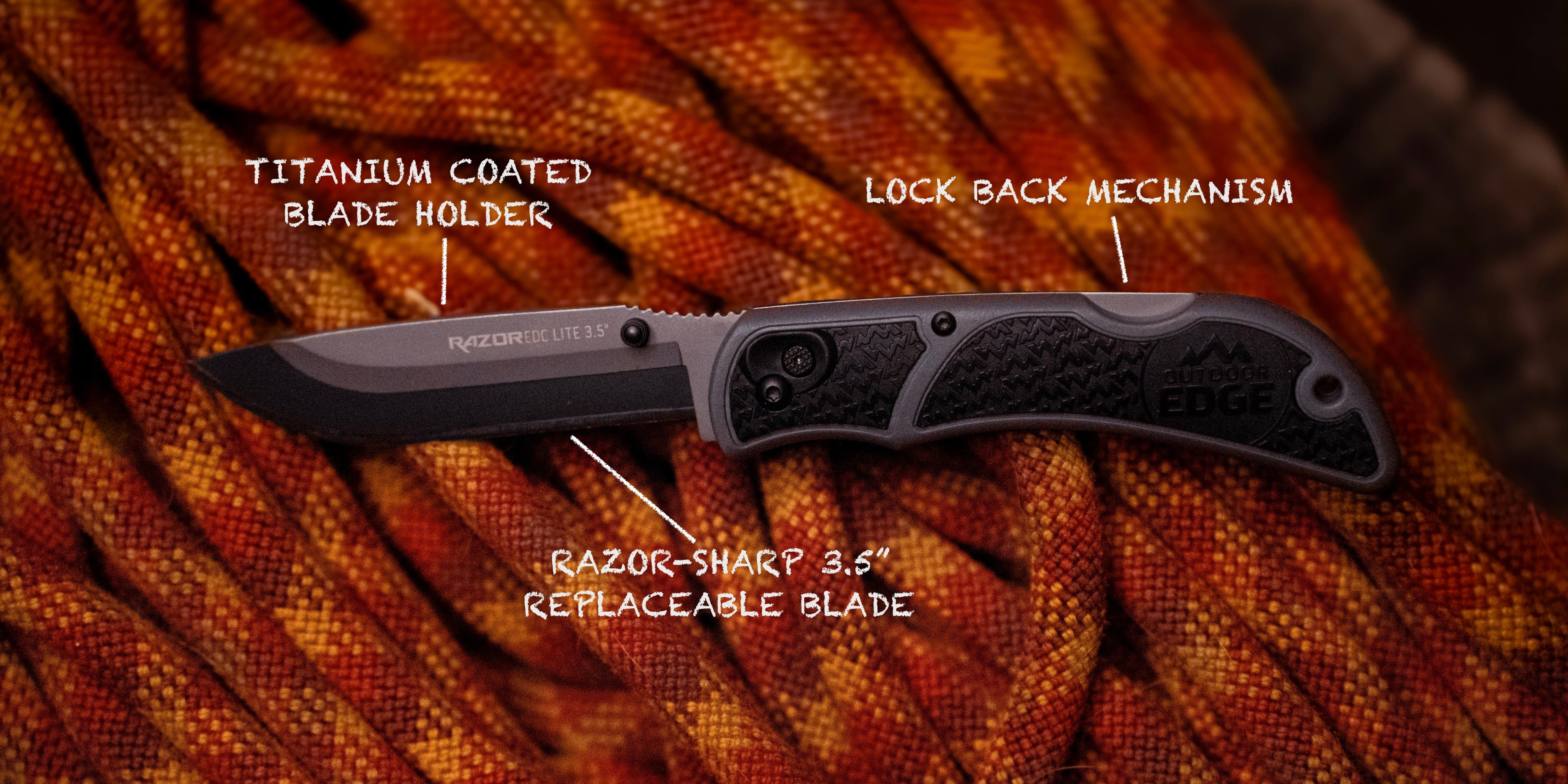 The 3.5-inch Razor-EDC knife in Obsidian color with a textured handle