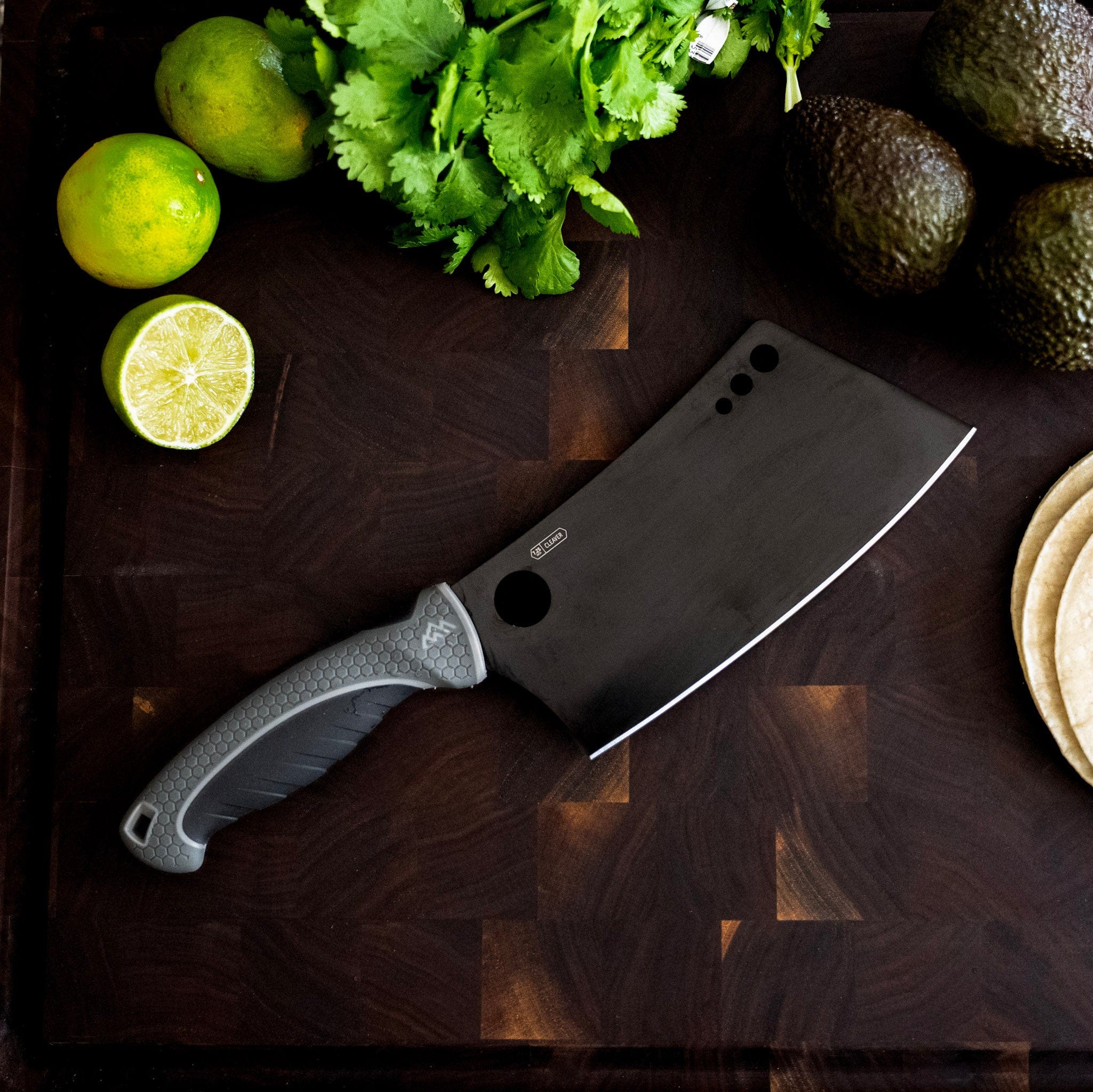 Kitchen Cleaver on wood cutting board