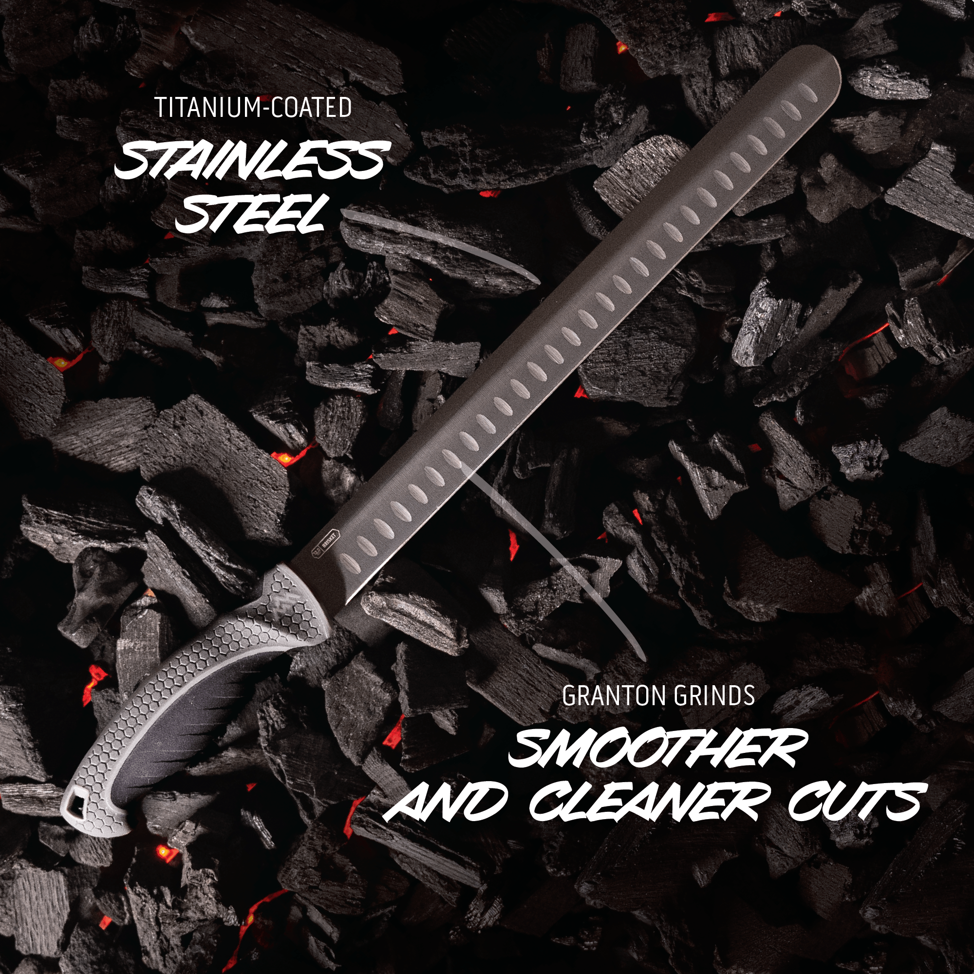 Knife with titanium-coated blade on a dark background