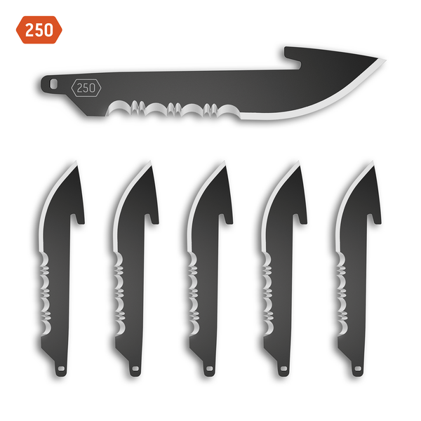250 (2.5") 50% Serrated Drop-point Replacement Blades 6-Pack - Black-Oxide