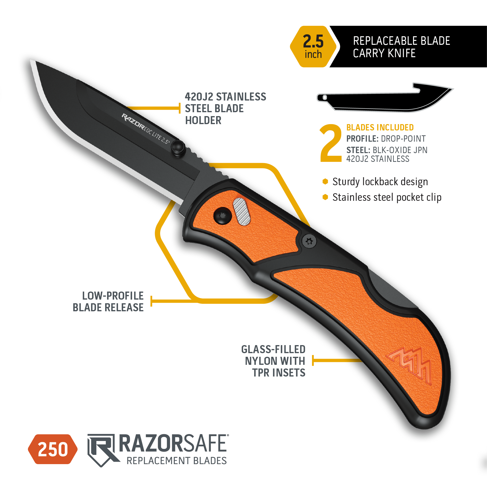 2.5" RazorEDC Lite-3-Orange-Outdoor Edge