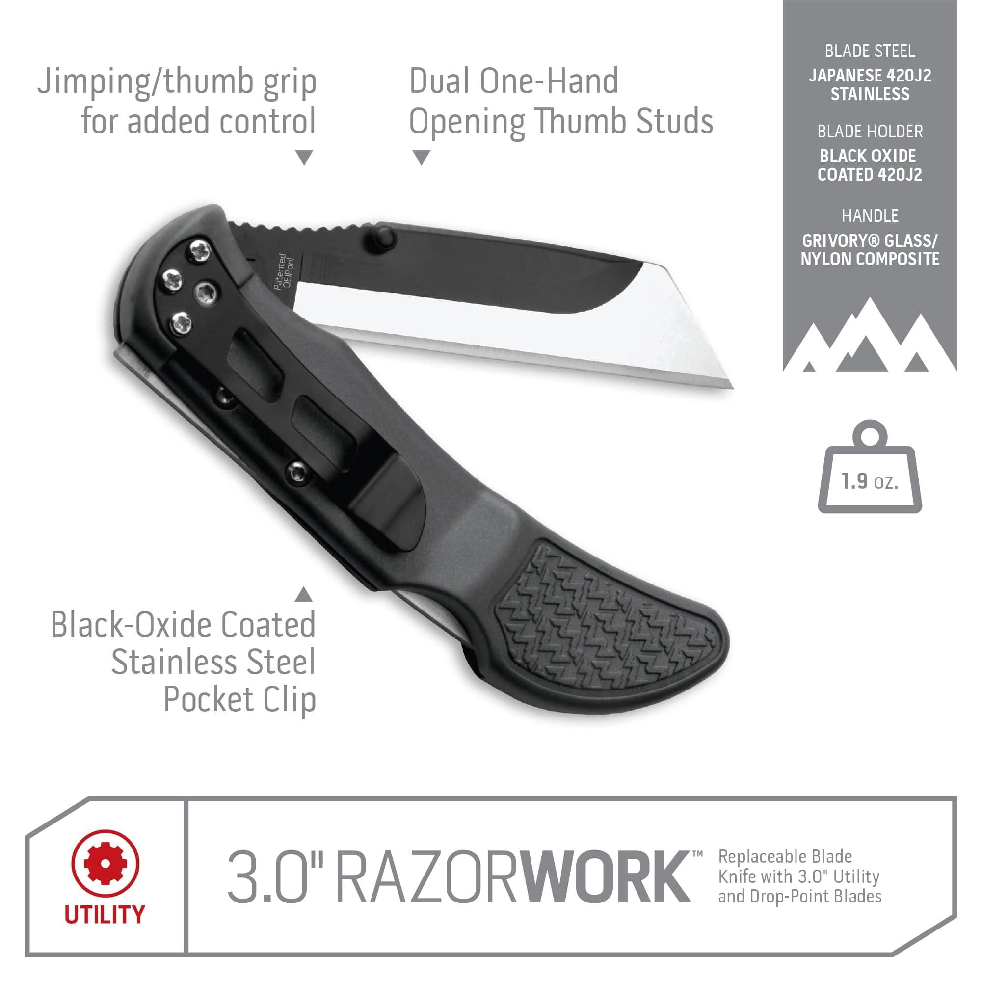 RAZORWORK® Replaceable Blade Utility Knife-6-Blaze Orange-Outdoor Edge