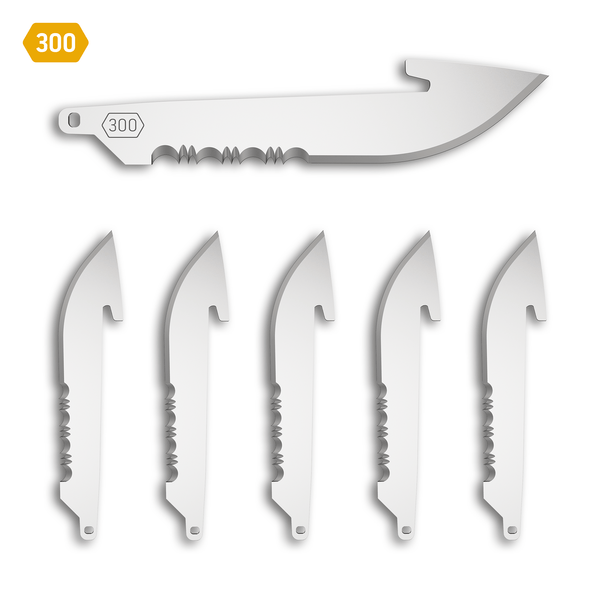 300 (3.0") 50% Serrated Drop-point Replacement Blades 6-Pack - Stainless