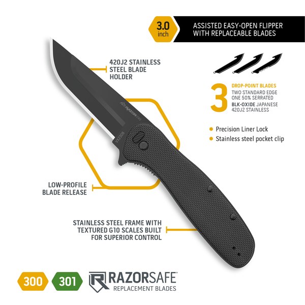 RazorVX2 | 3.0" Replaceable Blade Every Day Carry Knife with Spring Assisted Flipper