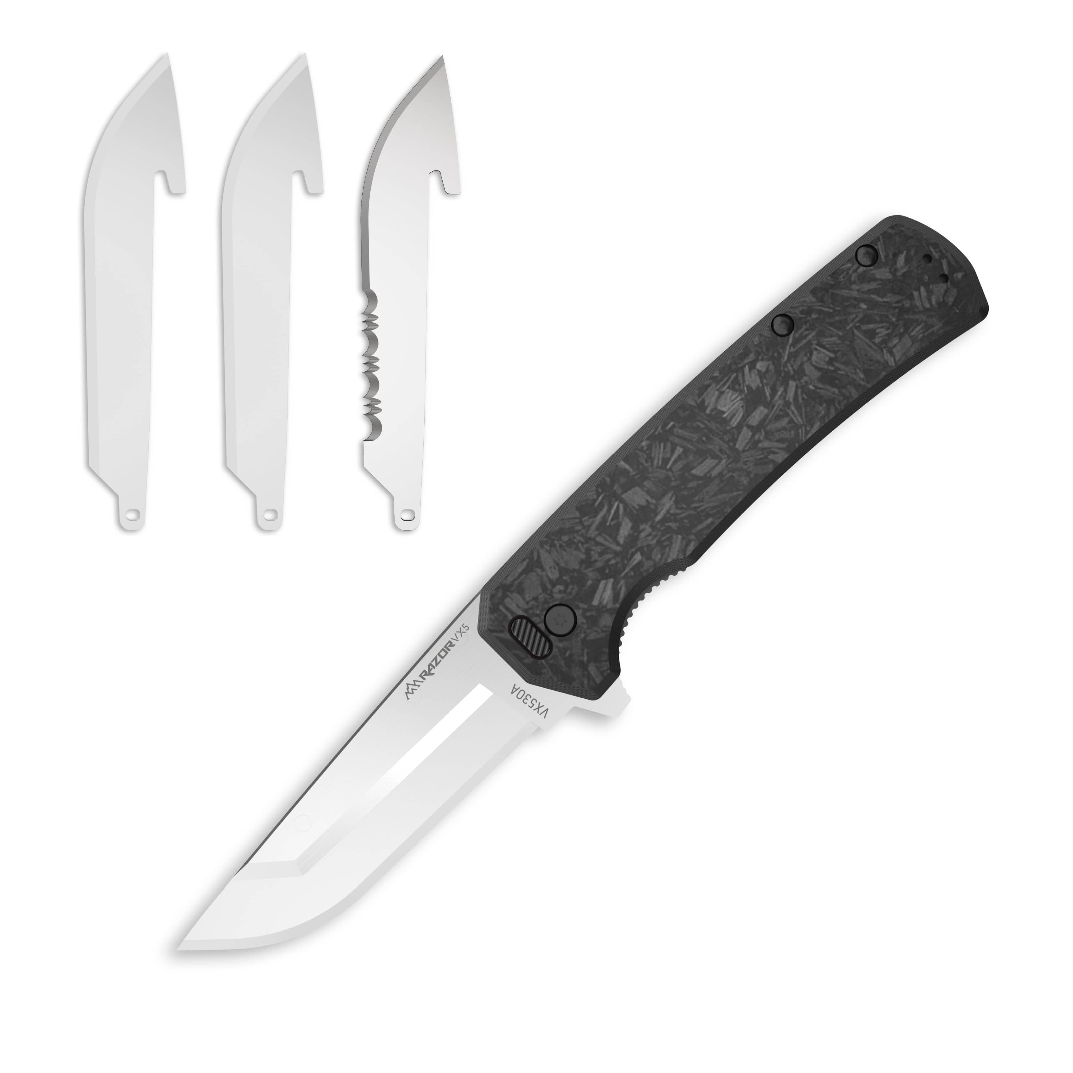 Folding knife with three blade on a white background