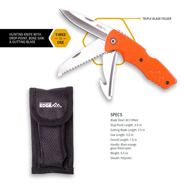 Beretta Three Blade Lockback Folding Knife.AUS-8 Stainless