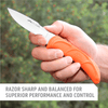 Outdoor Edge WildPair Gut-hook Skinner and Caping Knife Product Photo in the field with text "Razor Sharp and Balanced for Superior Performance and Control."