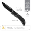Outdoor Edge FieldLite best everyday carry knife product photo with callouts for one-hand opening and nonslip grip