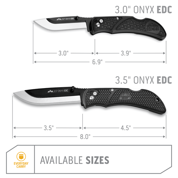 Outdoor Edge 3.0" Onyx EDC Razor Blade Knife showing different sized blades