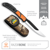 Outdoor Edge Orange RazorBone Hunting Knife showing case and pocket clip