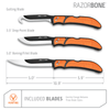 Outdoor Edge Orange RazorBone Hunting Knife showing different sized blades included
