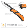 Outdoor Edge Orange 3.0" RazorLite™ EDC replaceable blade knife product photo with product callouts