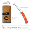 Outdoor Edge RazorGuide Pak showing waxed canvas roll pack and wood bone saw