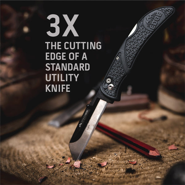 Outdoor Edge RazorWork 3.0" utility knife in a tree stump.