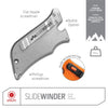 Outdoor Edge SlideWinder Multi Tool Product Photo with callouts for flathead screwdriver, bottle opener, and phillips screwdriver